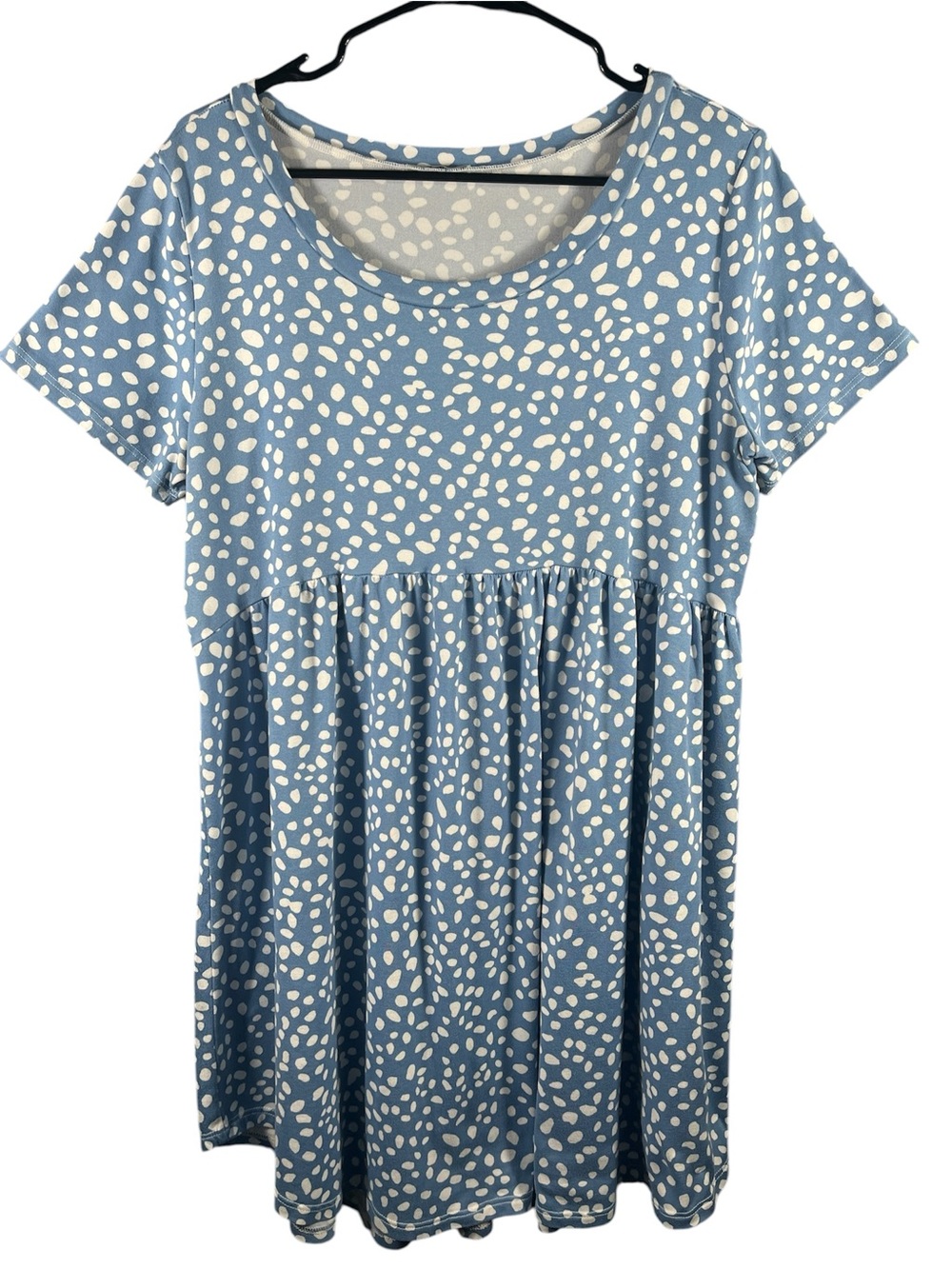 JODIFL Blue Dalmatian print Babydoll Smock Dress Short Sleeve Women’s Size Med